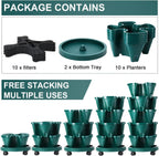 Umigy 2 Set 5 Tier Stackable Planters Vertical Garden Planters, Dark Green