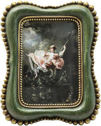 2.5x3.5 Small Vintage Picture Frame, Tiny Antique Green Ornate Photo Frame, for Tabletop and Wall Display, Decorative Retro Home Decor, Old Fashioned Photo Gallery Art