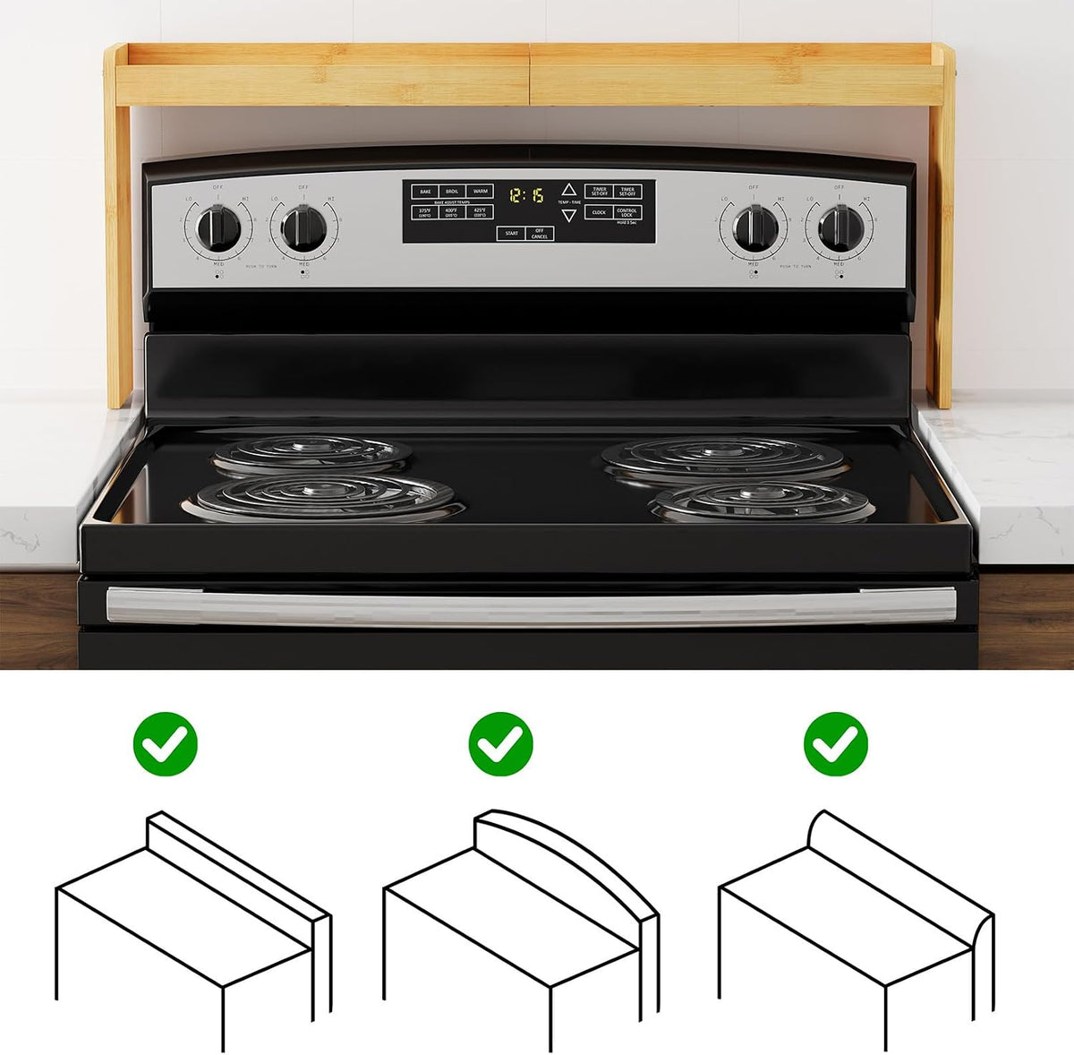 SpaceAid Bamboo Over the Stove Spice Holder Shelf, 31.5" Kitchen Organizer Stove Spice Top Rack, 11.6" Height Countertop Storage, Over Oven Back Sink Organization Shelf, Natural