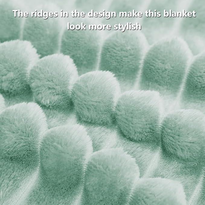HIMEET Sage Green Ribbed King Size Blanket - Image 8