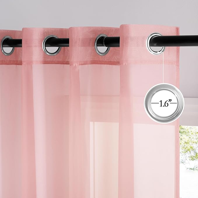NICETOWN Baby Pink Sheer Curtains 96 Inches Long, Grommet Airy & Lightweight - Image 2