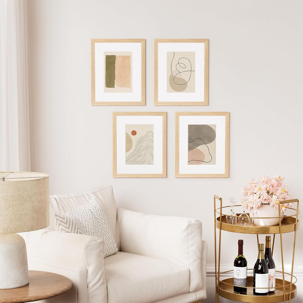 Vittanly Solid Wood 8x10 Picture Frame with Mat, Natural, 4 Pack