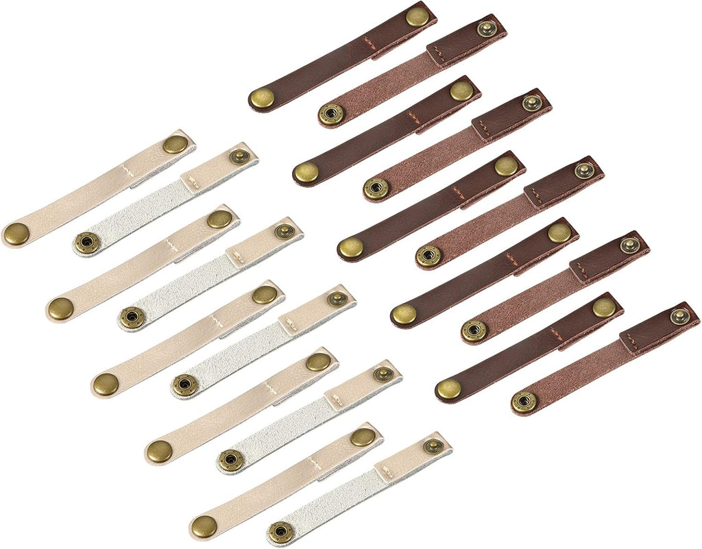 MECCANIXITY Pack of 20 Leather Cable Straps Cable Ties, Cord Organizer, Portable Cable Management for USB Cables, Headphone Wires, Black/Light Brown
