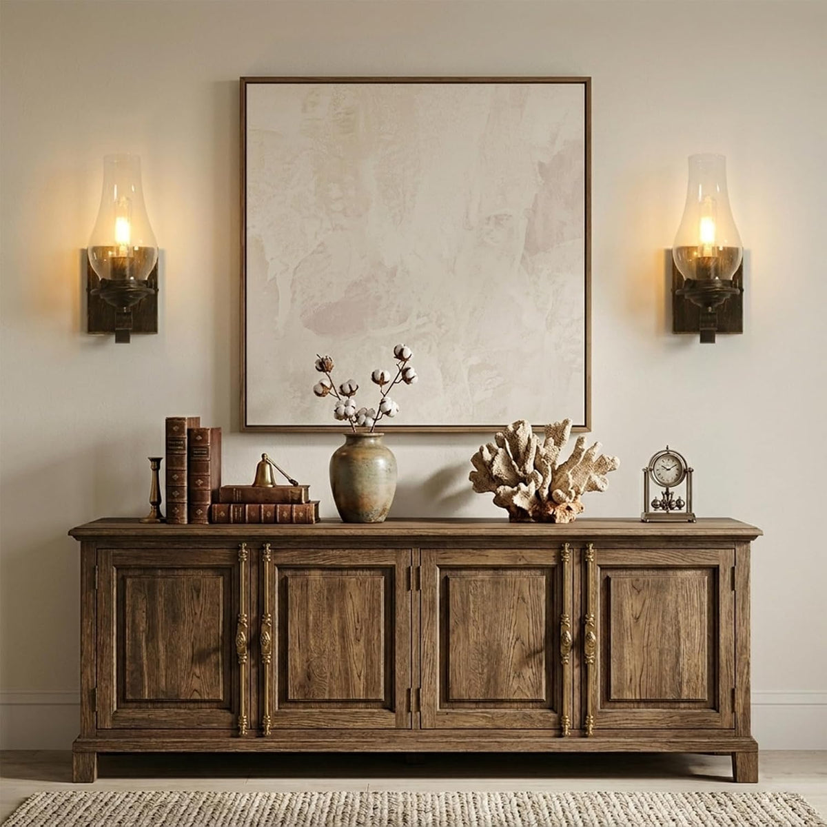 Battery Operated Wall Sconces, Rustic Wall Lights Sets of 2, Non-Hardwired Antique Kerosene Wall Lamps, Vintage Bedside Gold Wall Sconces with Remote for Living Room, Bedroom, Hallway etc
