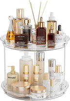 LAMU Rotating Makeup Organizer 2 Tier, Clear 360 Spinning Perfume Stand
