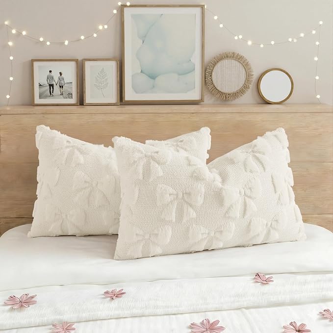 decorUhome Cream White Bow Pillow Covers Set of 2 Coquette Aesthetic Cute - Image 5