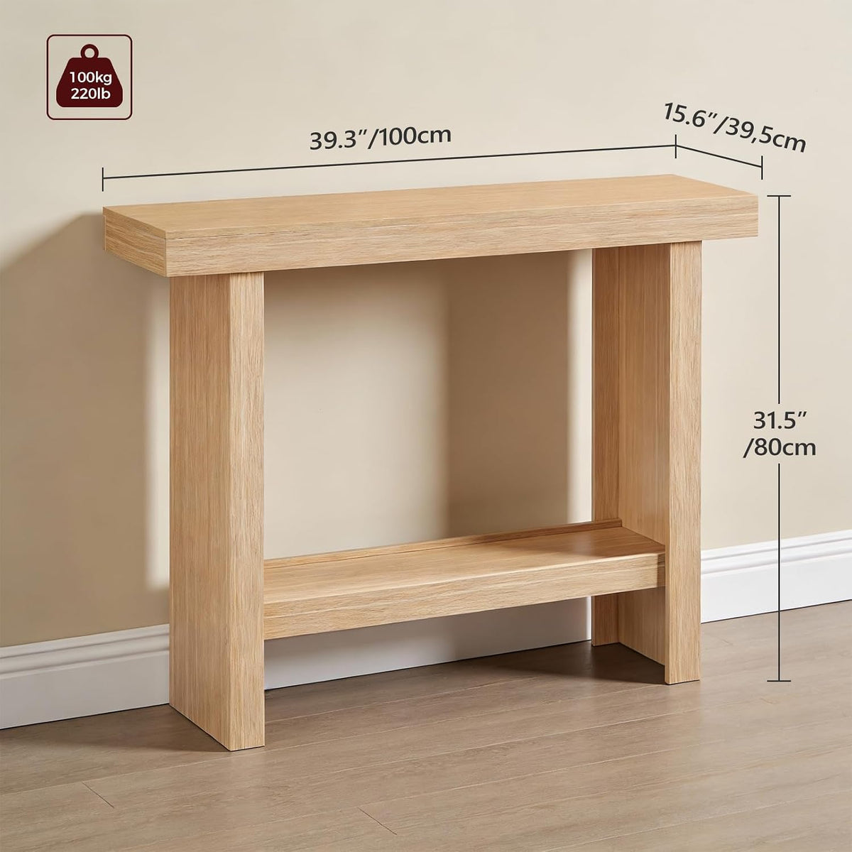 MAHANCRIS Modern Console Table, 39.4" Rectangular Entryway Table, Natural