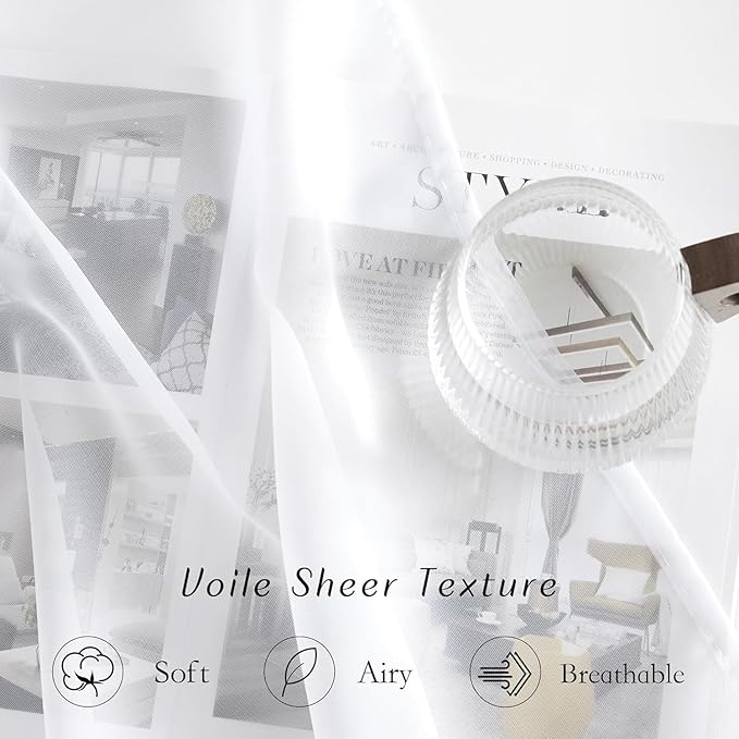 NICETOWN White Sheer 54 inch Length Curtains, Grommet Soft Voile Sheer Light - Image 4