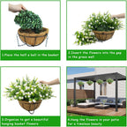White Artificial Flowers for Hanging Baskets Outdoor, Faux Plant Decor