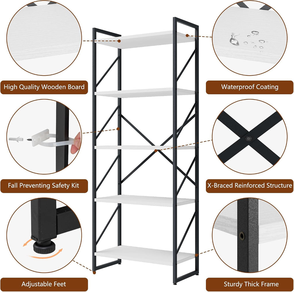 Shintenchi 2 Pieces 5 Tiers Bookshelf, Classically Tall Bookcase Shelf