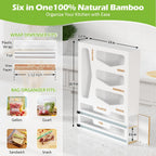 6 in 1 Bamboo Bag Organizer and Wrap Dispenser with Cutters, White