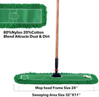 Matthew Cleaning 24'' Industrial Strength Cotton Dust Mop Refill Washable Replacement Heads for Residential & Commercial Use Fit Standard Dust Mop Frames, Hardwood,Concrete Floors Green 12 Pack