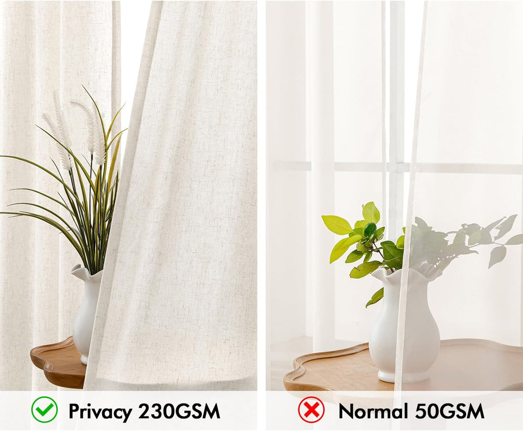 MIULEE Non-See-Through Privacy Linen Curtains 52W x 84L Inch Natural White