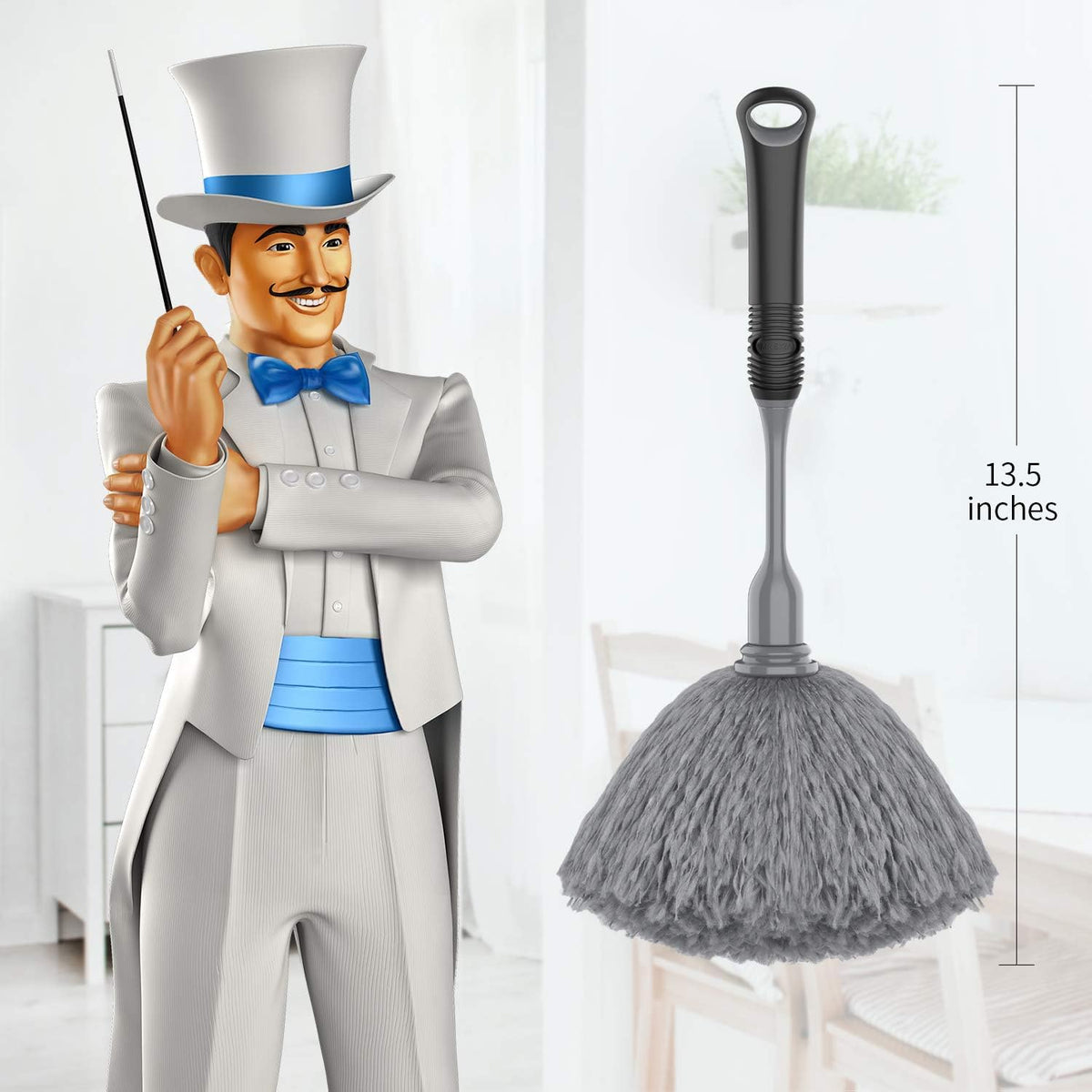 MR.SIGA Microfiber Delicate Duster with Non Slip Handle, Gray & Black
