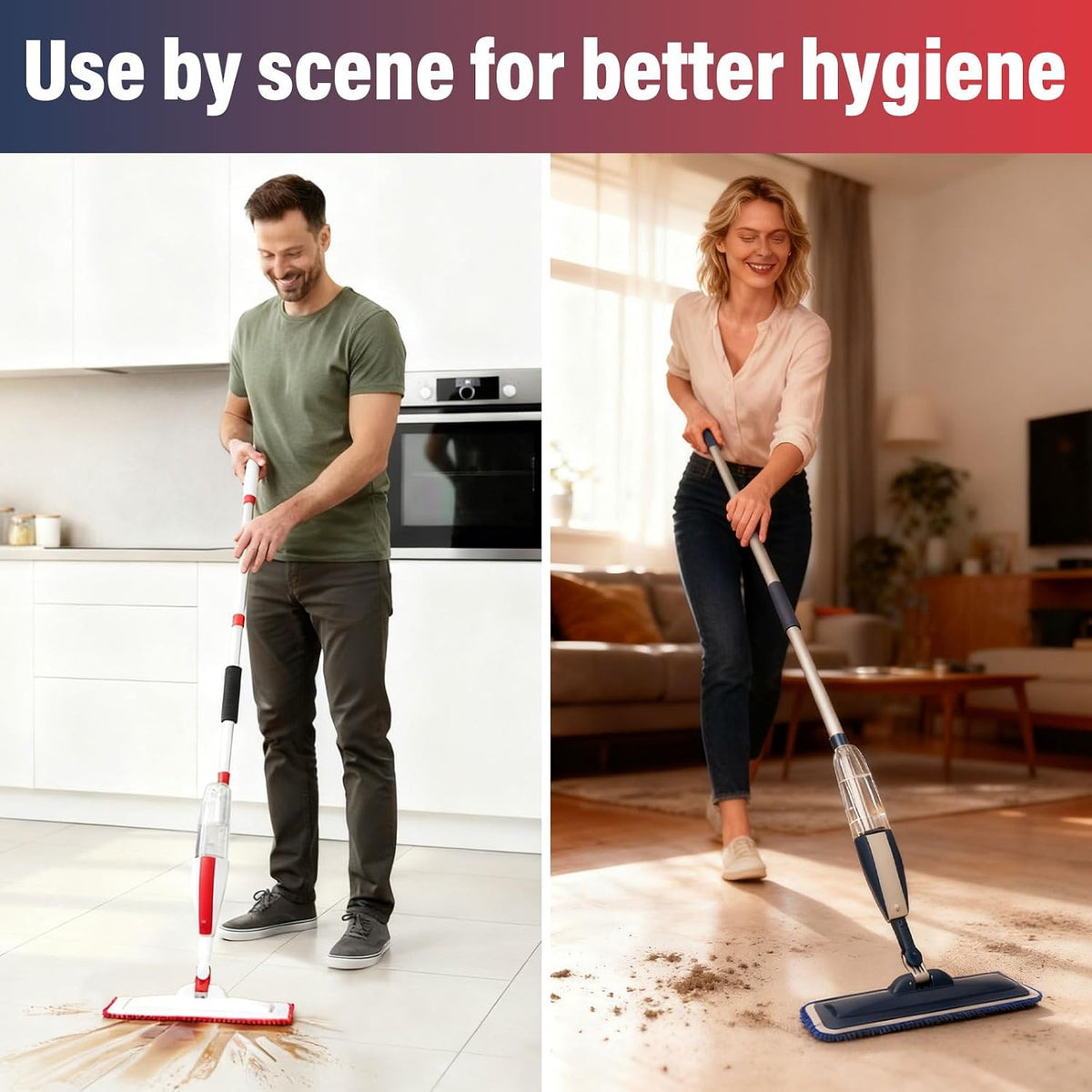 Spray Mop for Floor Cleaning, 2 Pack with Refillable Bottles & Pads