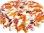 Fall Round Tablecloth 60 Inch Thanksgiving Harvest Autumn Pumpkin Fallen Leaves Maple Leaf Print Decorative Table Cloth Holiday Decorations Seasonal Decor for Home Kitchen Dining Room Picnic Party