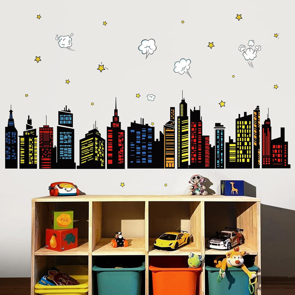 decalmile Colorful City Skyline Building Silhouette Wall Decals Stickers