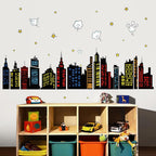 decalmile Colorful City Skyline Building Silhouette Wall Decals Stickers