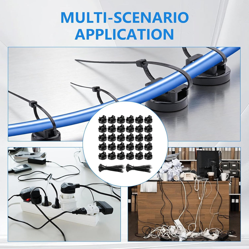 260 Pcs Magnetic Zip Tie Holder Set, 30 Magnet Zip Tie Mount with 230 Cable Ties for Wire Management Clips