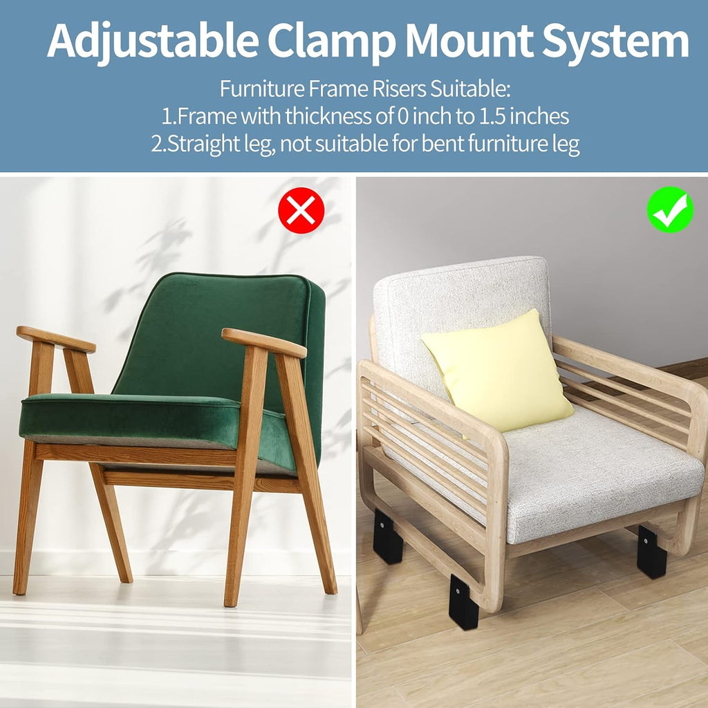 4 Inch Bed Risers with Adjustable Screw Clamp, 4 Pack Beige