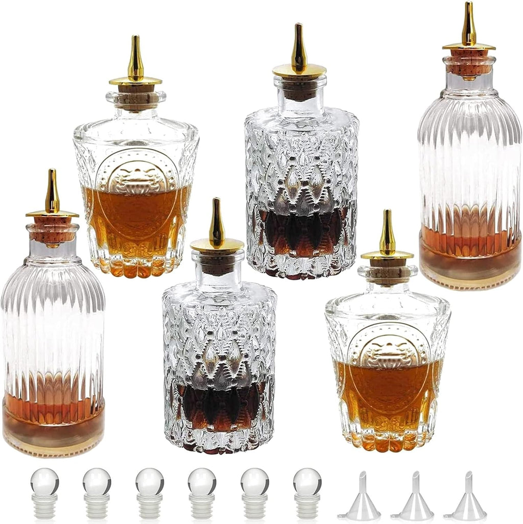 LINALL Bitters Bottle Set - Syrup Bottles with Stainless Steel Pourers, Glass Vintage Bottle,