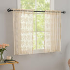 YJ YANJUN Vintage Lace Curtains 30 Inch Length- Cottage Floral Short Beige - Image 3