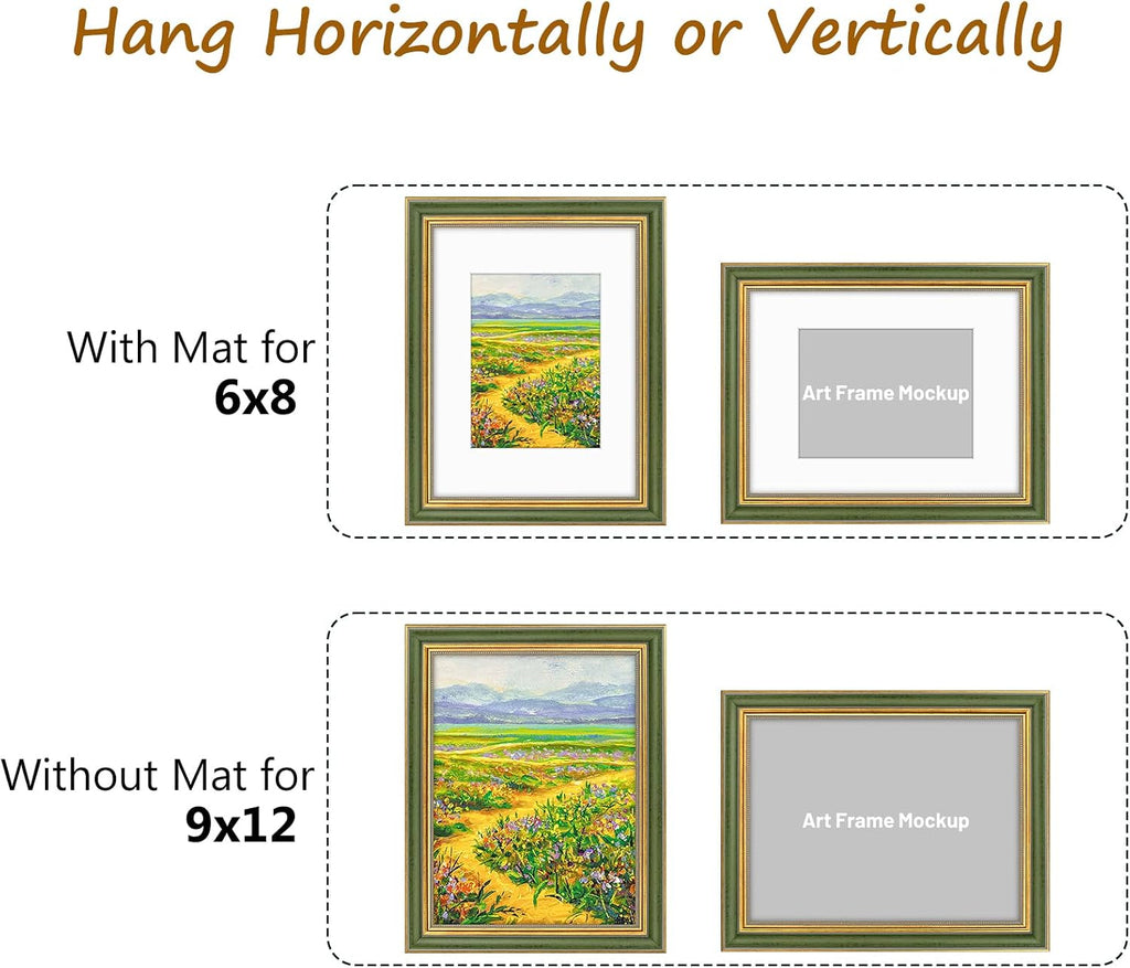 Golden State Art,9x12 Ornate Picture Frame Holds 6x8 Photo,Green Gold