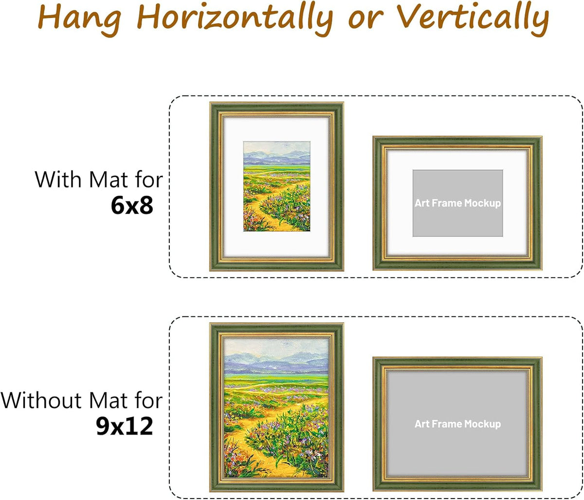 Golden State Art,9x12 Ornate Picture Frame Holds 6x8 Photo,Green Gold