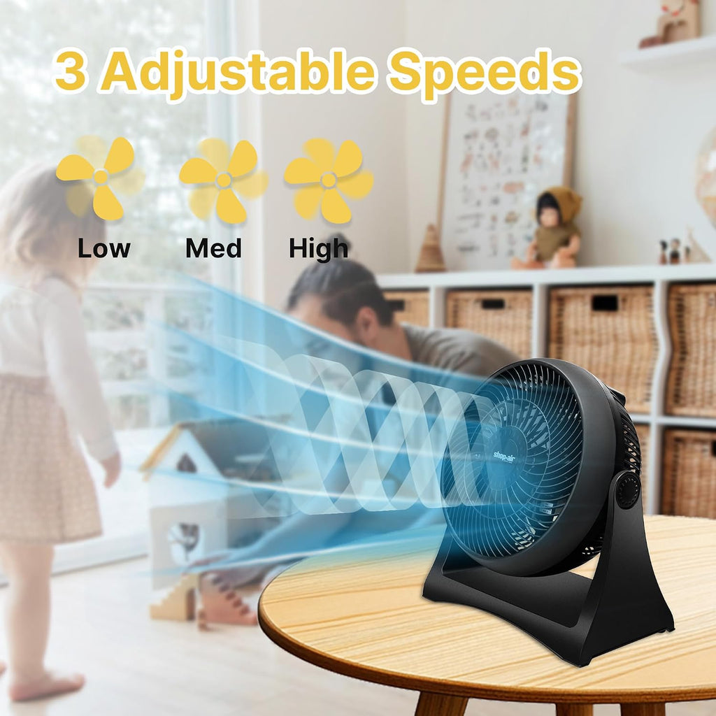 Shop-Air 8" Wall-Mounted Desk Fan, TurboForce Air Circulator Fan, High-Velocity Cooling Table Fan, 3 Speeds, Quiet Operation, 120° Adjustable Tilt, Home & Office