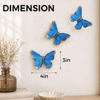 GUSFREUD 3D Butterfly Wall Decor Set – Resin Wall Decor for Living Room, Bedroom, Bathroom, Dining Room, Outdoor and Gallery Walls - Antique Blue - Set of 3