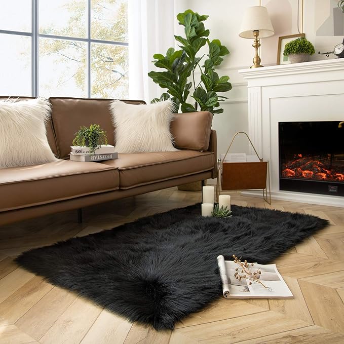 Ashler faux fur rug, Fluffy Shaggy Area Rug Ultra Soft 3 x 5 Feet Rectangle Fur - Image 3