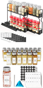 SpaceAid Pull Out Spice Rack Organizer for Cabinet, 2 Drawers 2-Tier, 24 Pcs Spice Jars with Labels