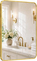 24x36 Inch Brushed Gold Rounded Rectangle Bathroom Vanity Mirror