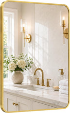 24x36 Inch Brushed Gold Rounded Rectangle Bathroom Vanity Mirror