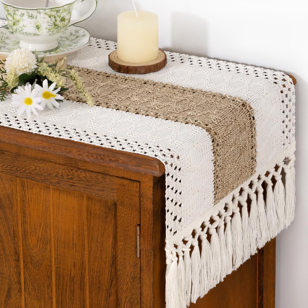 Boho Table Runner Fall Farmhouse Rustic Dining Dresser Scarf Home Decor