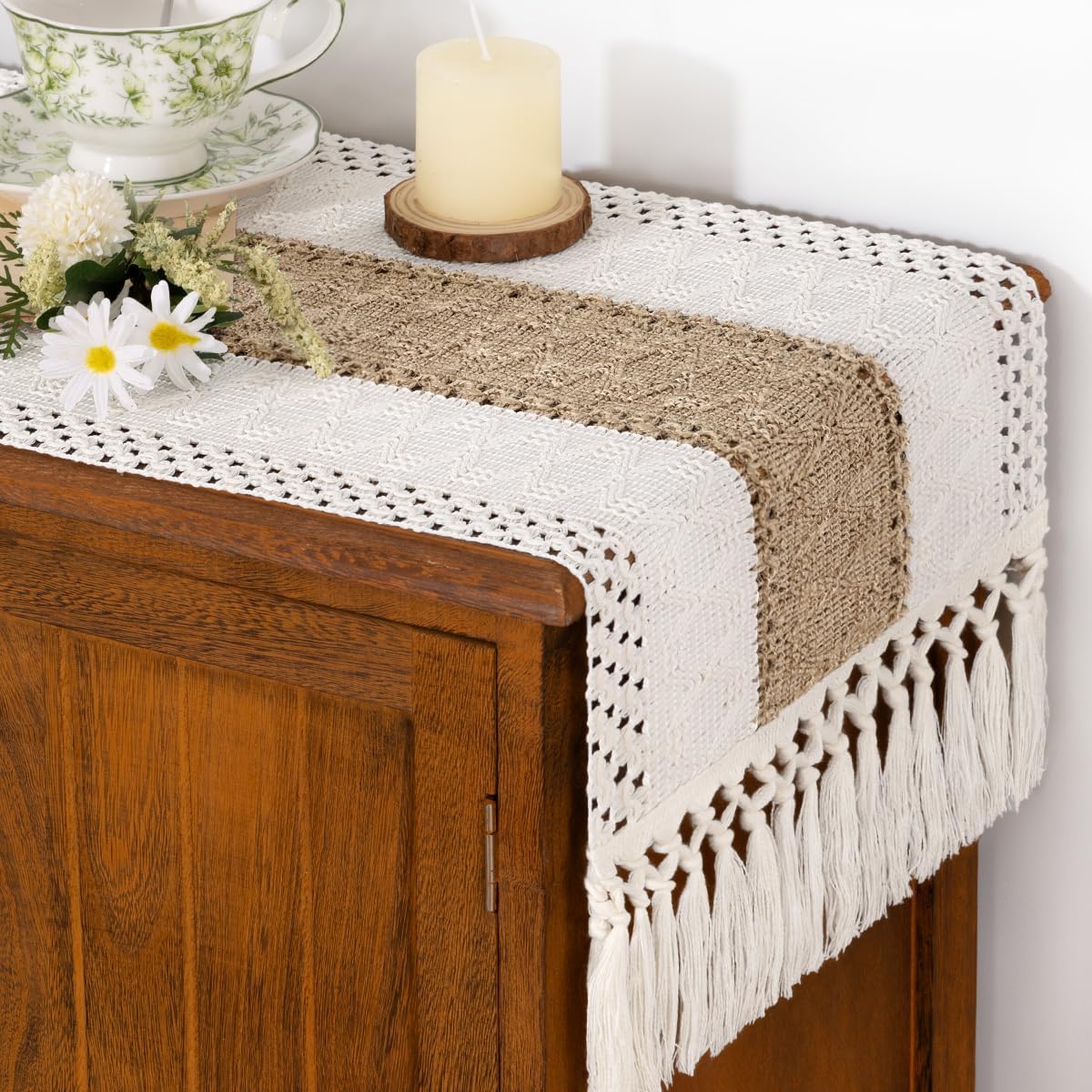 Boho Table Runner Fall Farmhouse Rustic Dining Dresser Scarf Home Decor
