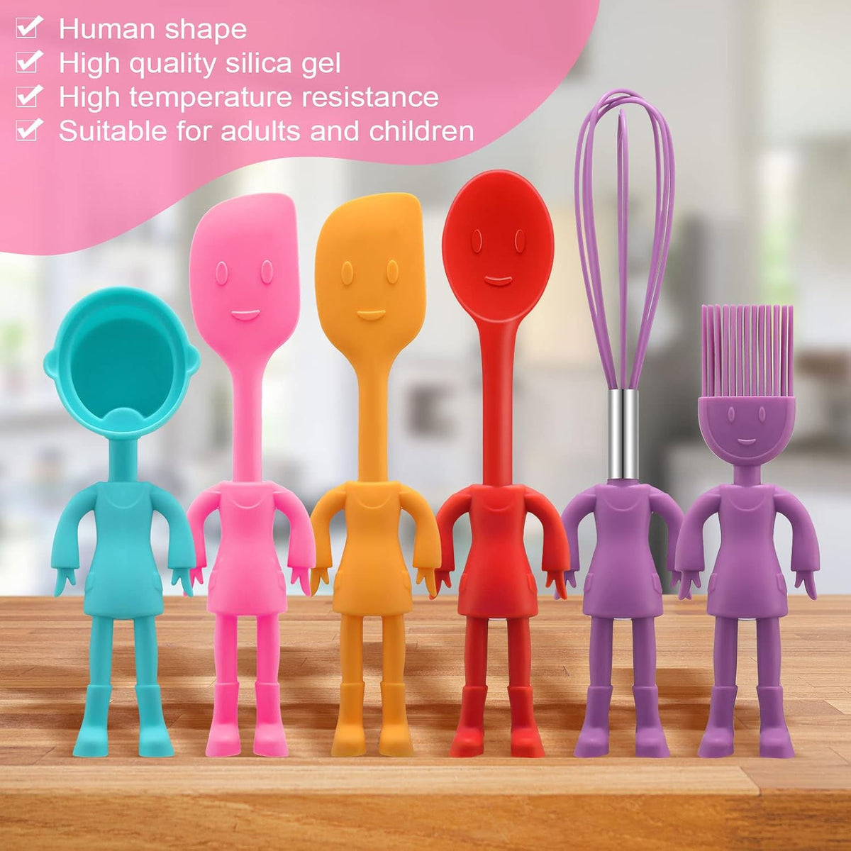 Raiten 6 Pcs Fun Human Shaped Silicone Cute Kitchen Utensils Heat Resistant