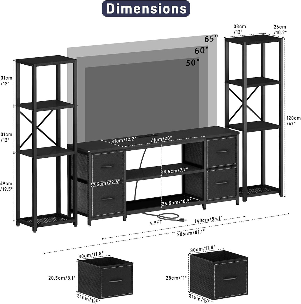 LED TV Stand Entertainment Center Bookshelf Combo with Charging Station