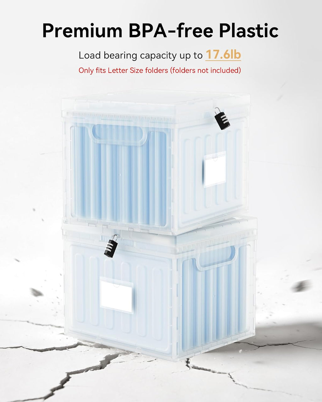 Lockable Plastic File Box with Lid for Letter-Size