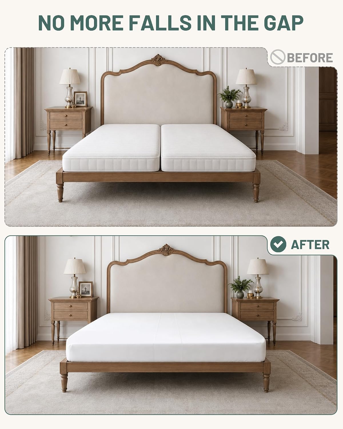 3-in-1 Fitted Sheet Bed Bridge, Split King Gap Filler for Adjustable Bed