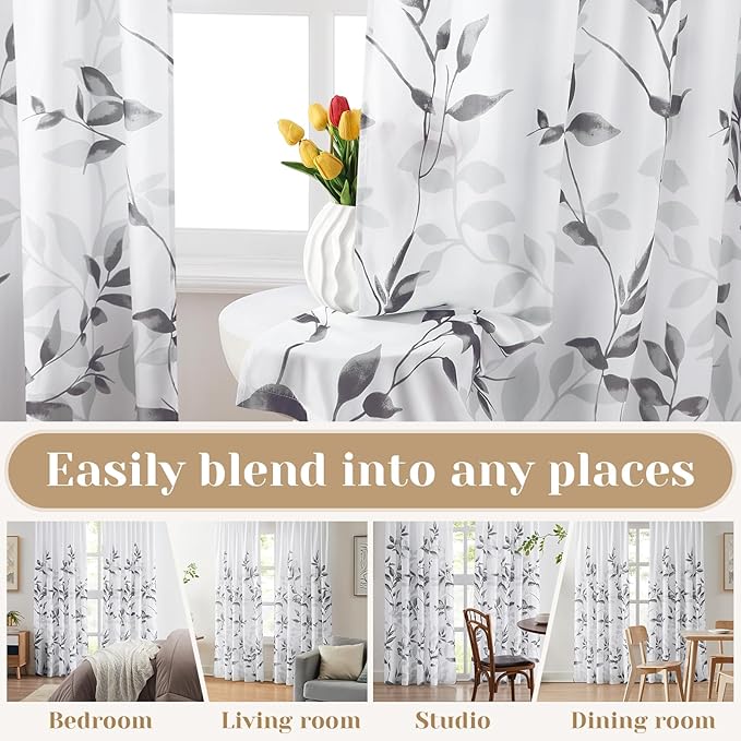 HOMEIDEAS Non-See-Through Light Grey and White Privacy Sheer Curtains 52 X 96 - Image 5