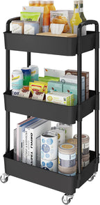 3 Tier Rolling Cart with Wheels, Utility Storage Carts,Black