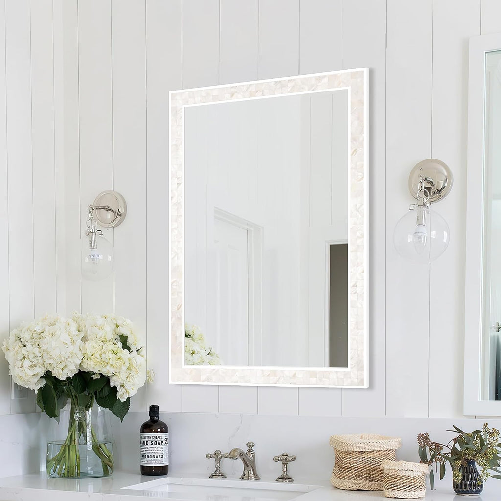 Tanmicoshomy White Shell Framed Wall Mirrors for Bathroom 24x36 Inch
