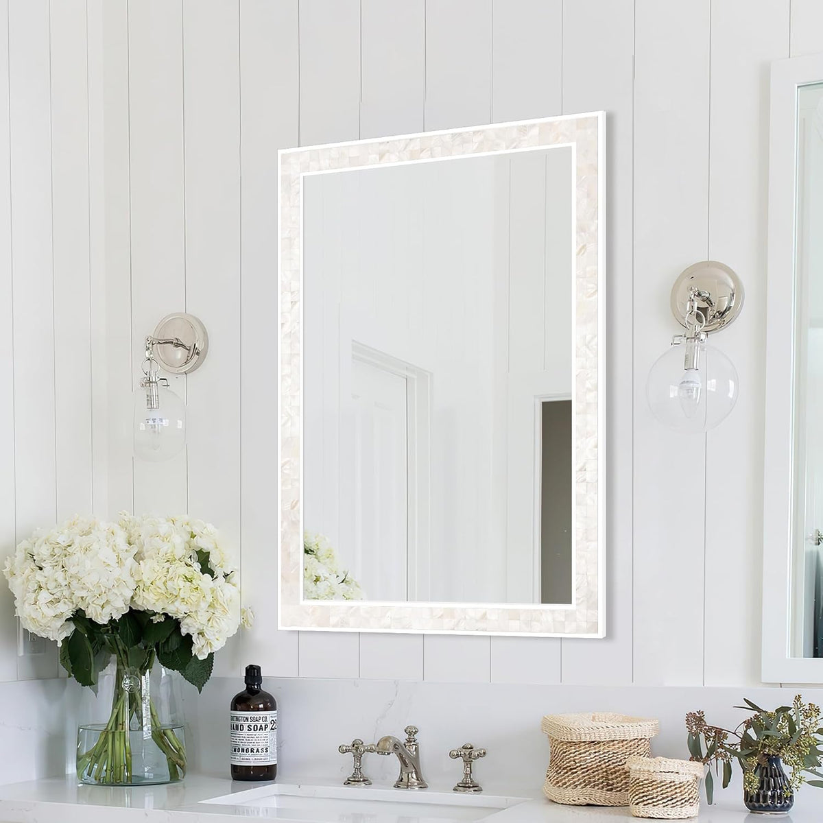 Tanmicoshomy White Shell Framed Wall Mirrors for Bathroom 24x36 Inch