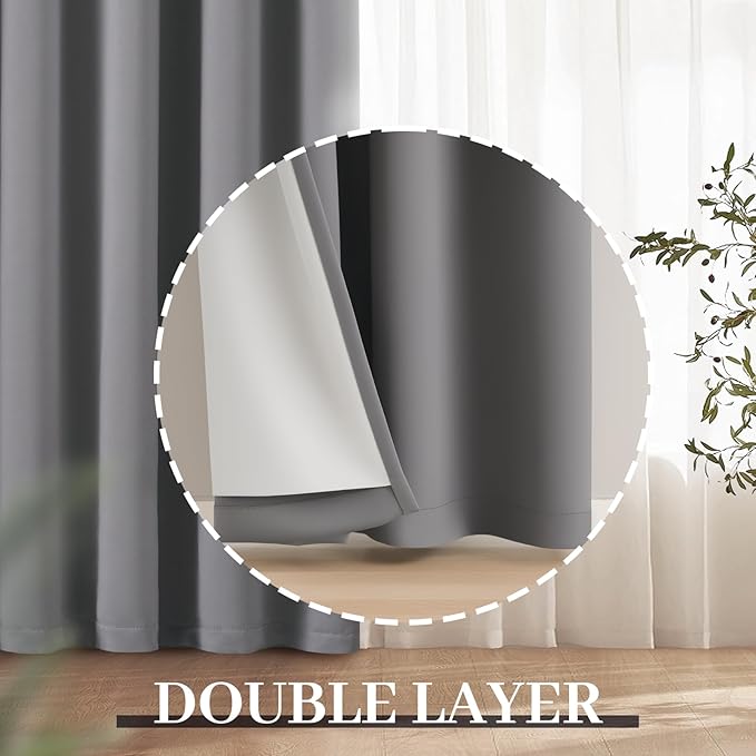 Yakamok Grey Room Darkening 100% Blackout Curtains Grommet Window Treatments - Image 8
