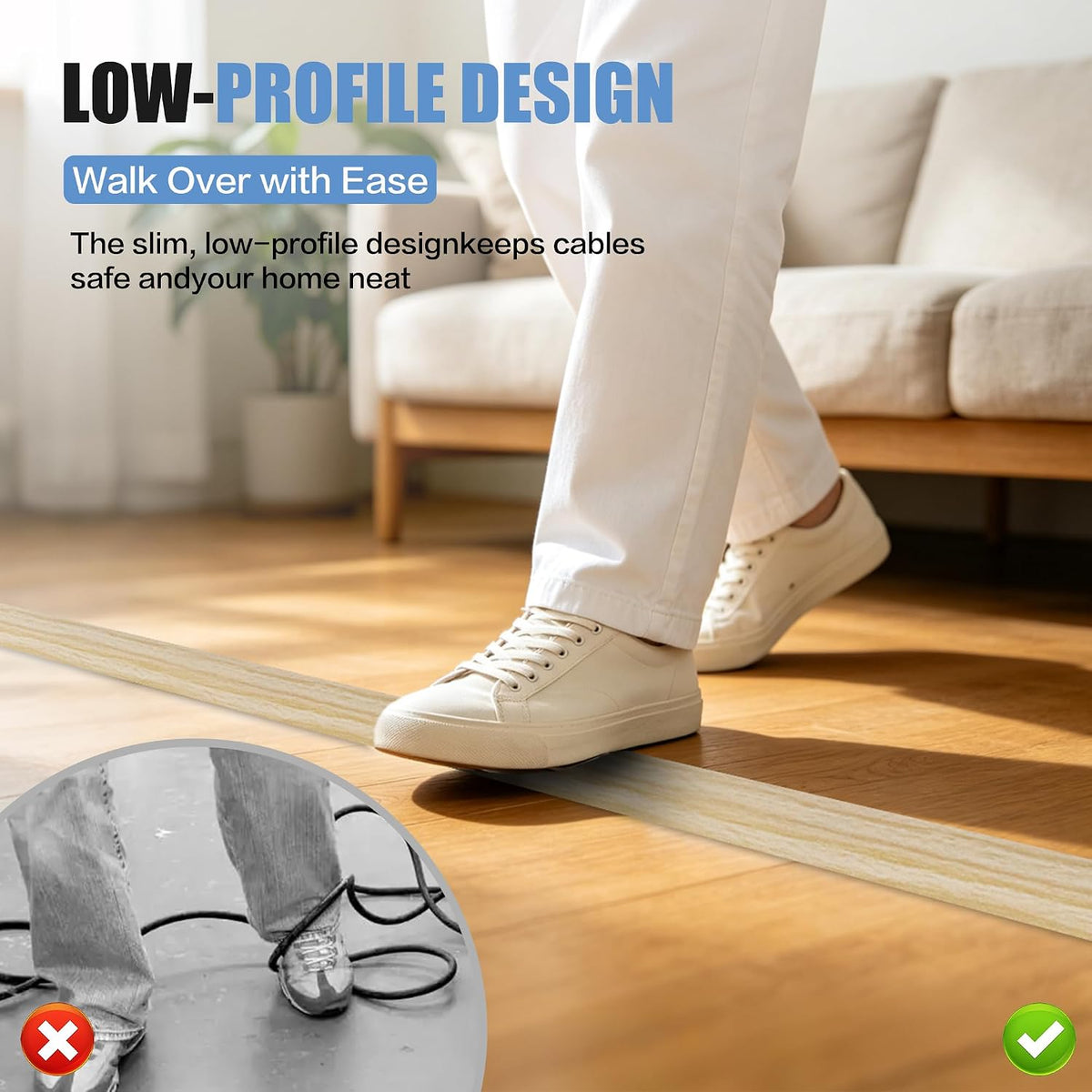 Floor Cord Covers for Wires 10FT Cable Hider Wire Cover Self Adhesive Cord Hider Floor for Offices, Homes, Workshops, Warehouses Cable Cavity 0.39" W x 0.27" H