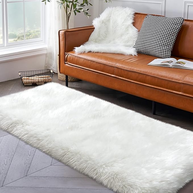 White Fluffy Rug for Bedroom, Soft Shag Rug for Sofa Couch Cushion, Cozy Shaggy - Image 2