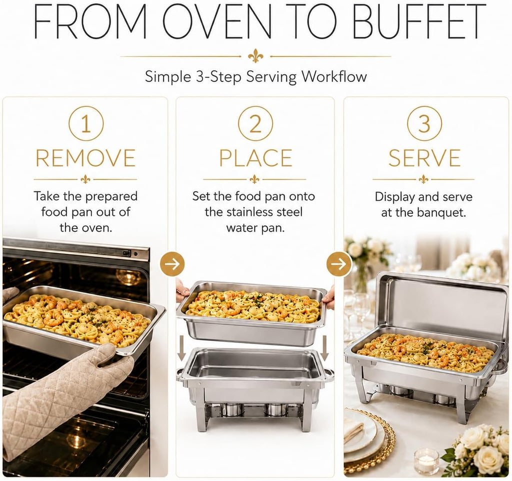 Silver Chafing Dishes, 44QT 4 Pack with 7 Multi-Size Pans