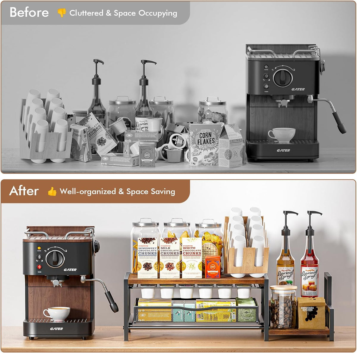 Coffee Bar Organizer for Countertop, Hold up 48 Pods, Black