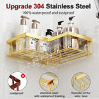 Corner Shower Caddy, 5 Pack Adhesive Stainless Steel Organizer, Gold